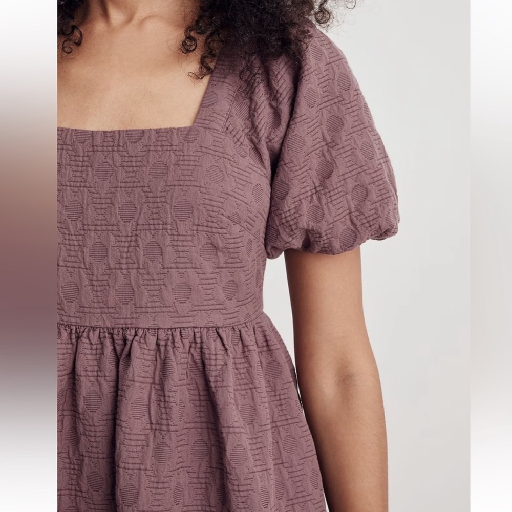 Madewell Textured Plum Puff Sleeve Dress